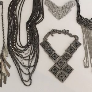 Lot x 5 Boho Style Necklaces Antiqued Silver